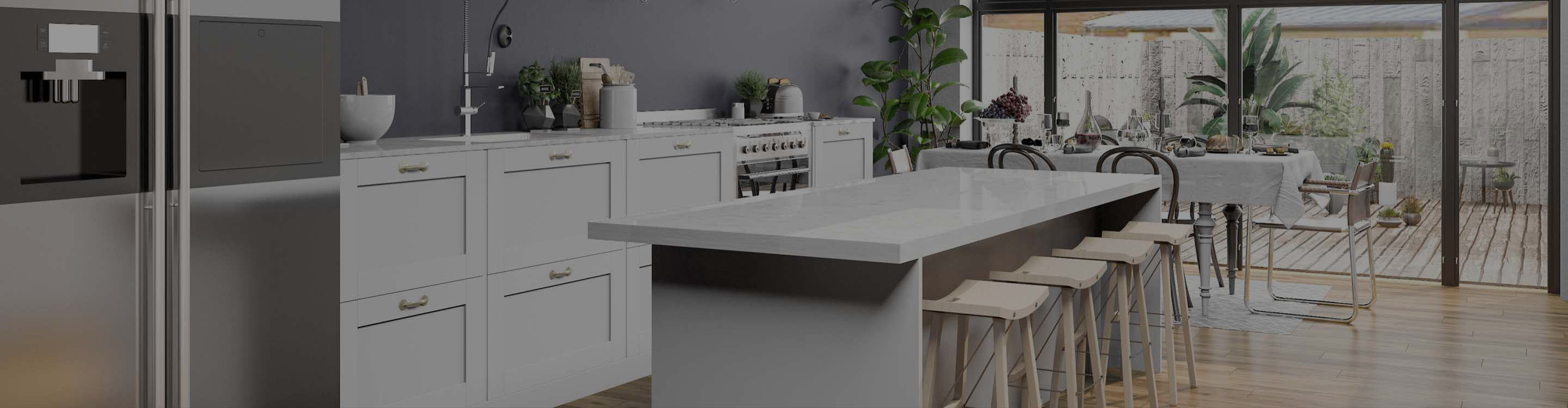 White cabinets in modern farmhouse kitchen