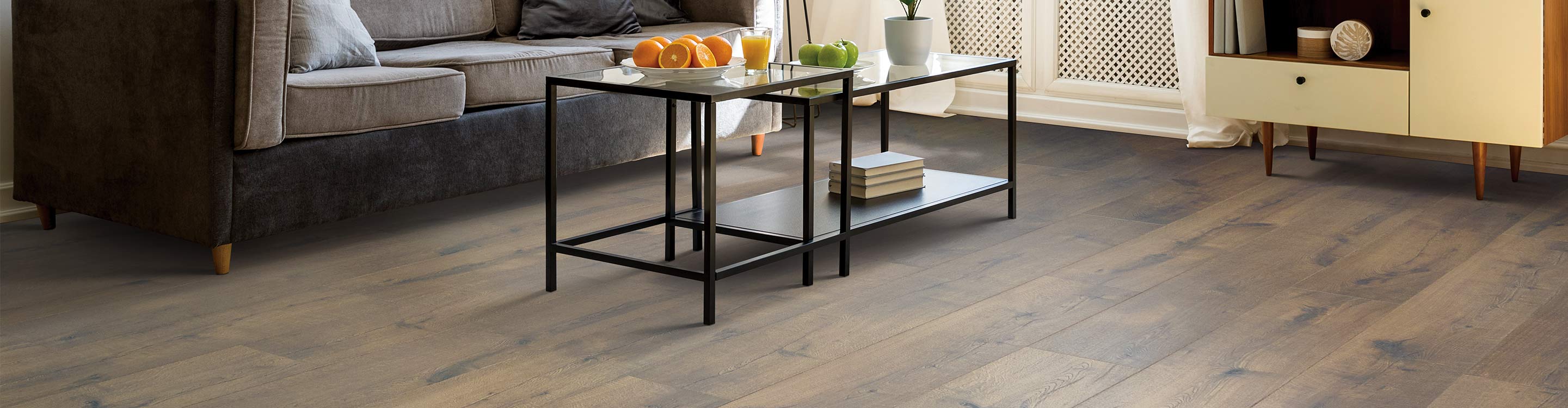 dark hardwood flooring in living room